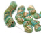 9mm Mixed green heart shaped leaf green with copper wash - 30pc