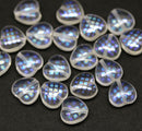8mm Crystal clear heart Czech glass pressed beads, AB ornament, 20Pc