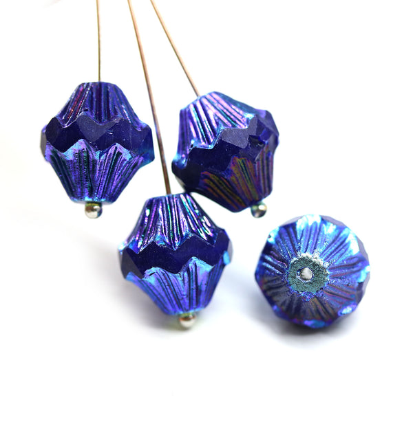 13x11mm Dark blue Czech glass large baroque bicones, 4Pc