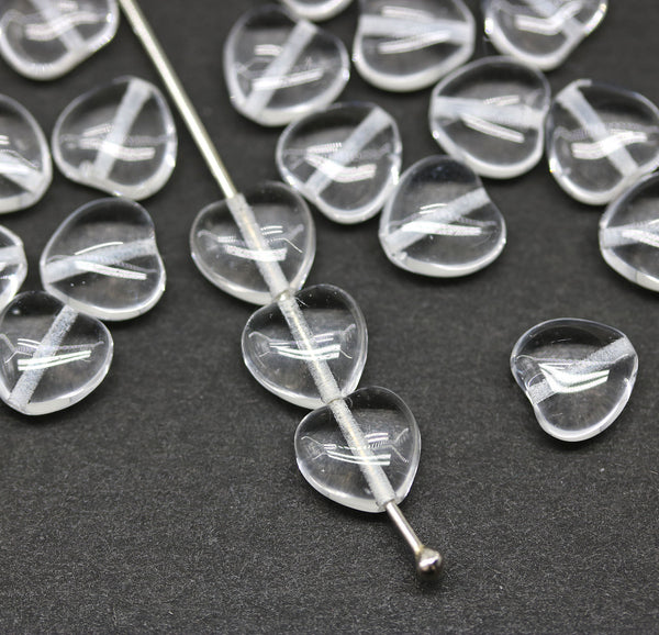 8mm Crystal clear heart Czech glass pressed beads, 20Pc