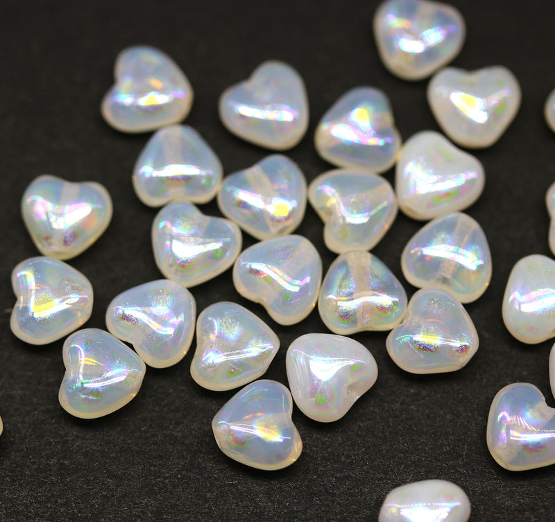 6mm Small opal white Czech glass beads AB ornament - 30pc