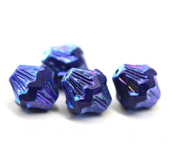 13x11mm Dark blue Czech glass large baroque bicones, 4Pc
