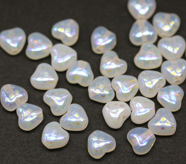 6mm Small opal white Czech glass beads AB ornament - 30pc