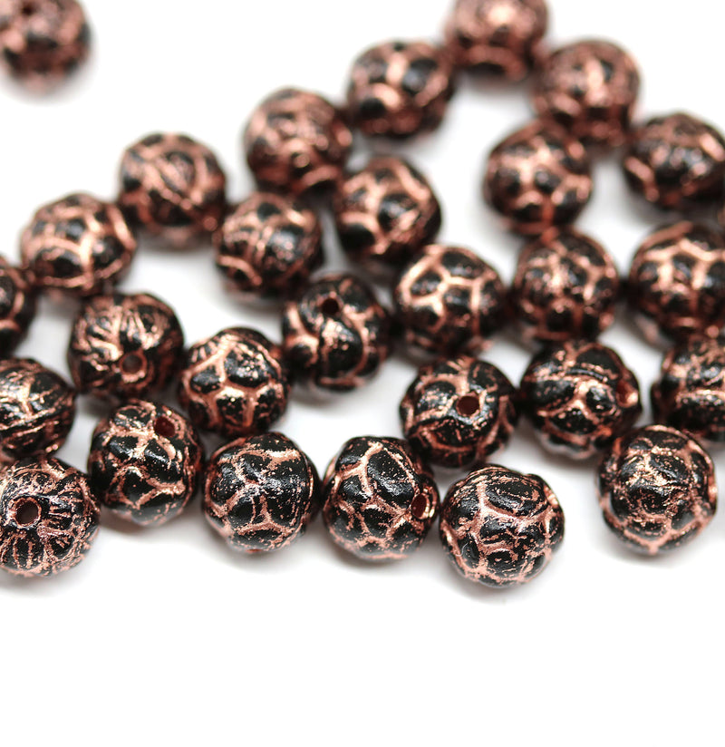5mm Black rose bud beads, copper wash rose flower round bead, 50pc