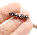5mm Black rose bud beads, copper wash rose flower round bead, 50pc