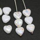 10mm White czech glass heart AB finish ornament - 10Pc