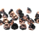 7mm Button style flower glass beads Black copper luster - 25pc