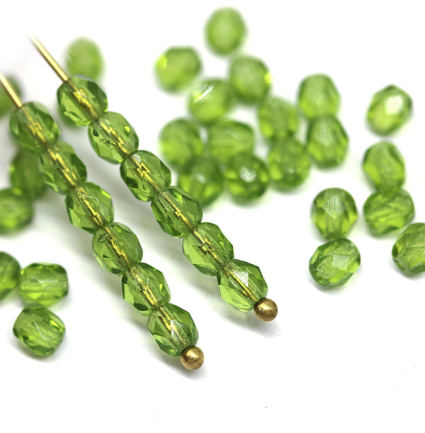 4mm Olive green czech glass beads fire polished spacers, 50Pc