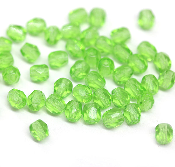 4mm Light grass green czech glass beads fire polished spacers, 50Pc
