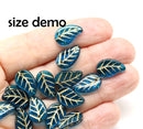 14x9mm Capri blue Czech glass leaves, silver wash, 15pc