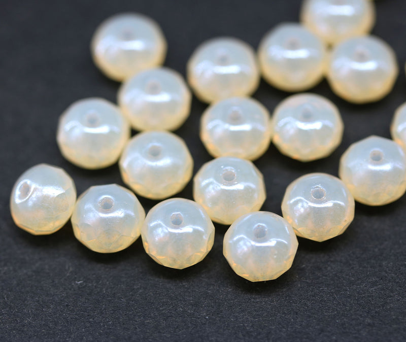 5x7mm Opal pale yellow Czech glass rondelle spacers, 20pc