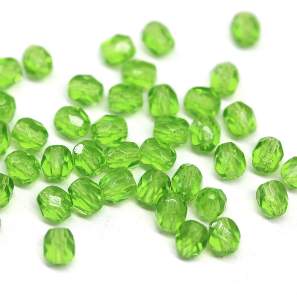 4mm Light grass green czech glass beads fire polished spacers, 50Pc