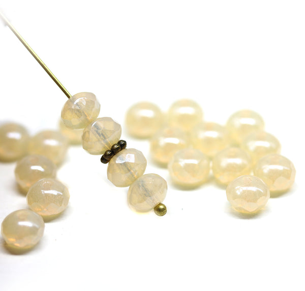 5x7mm Opal pale yellow Czech glass rondelle spacers, 20pc