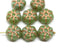 12mm Green puffy pansy flower czech glass, copper wash, 8pc