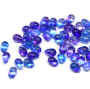 5x7mm Bright blue purple Czech glass teardrop beads - 50pc