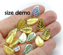 14x9mm Mixed color Czech glass leaves, gold inlays, 10pc