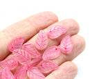 14x9mm Bright pink Czech glass leaves, 15pc