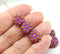 12mm Dark yellow puffy pansy flower czech glass, purple wash, 8pc