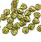 9mm Heart shaped triangle Green leaf glass beads copper inlays - 30pc
