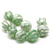 10mm Opal green round melon shape glass beads silver wash - 10Pc
