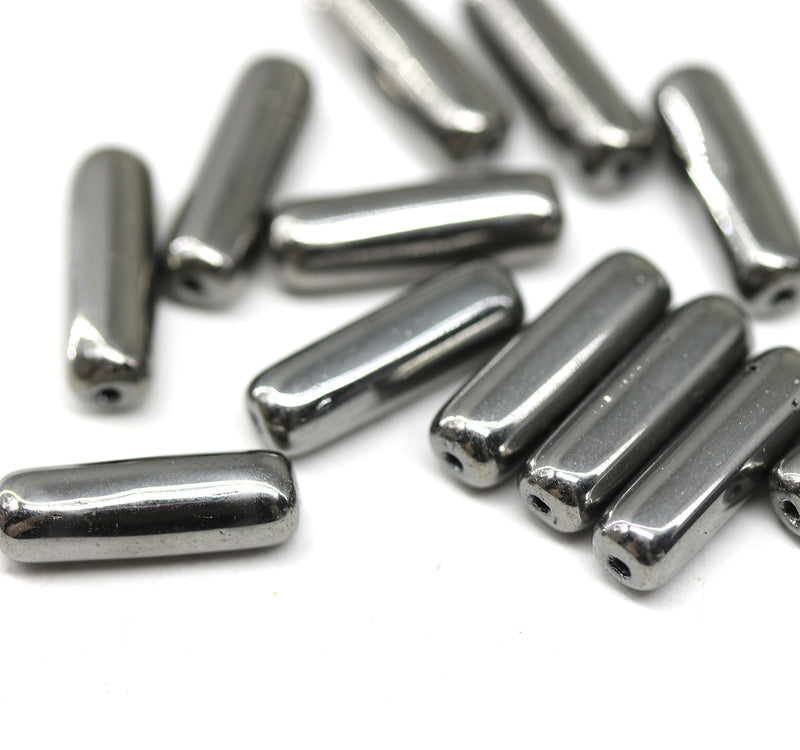 14x4mm Gunmetal metallic long stick czech glass beads, 12pc