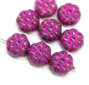 12mm Purple pink puffy pansy flower czech glass, 8pc