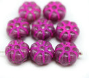 12mm Purple pink puffy pansy flower czech glass, 8pc