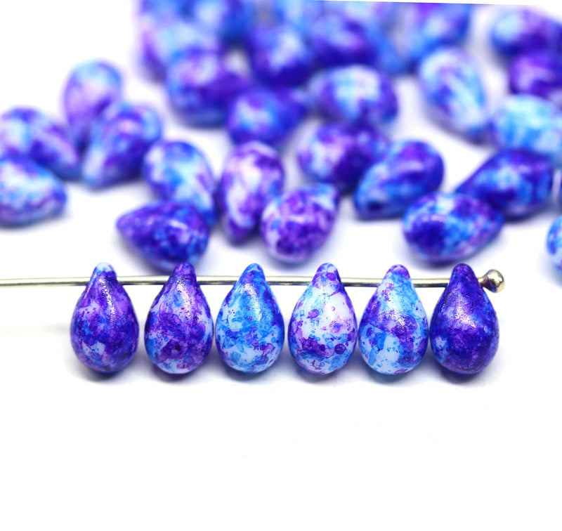 6x9mm Violet blue czech glass teardrop beads, 40pc