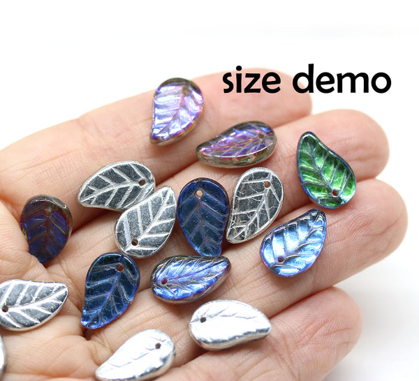 14x9mm Copper pink luster Czech glass leaves, 15pc