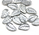 14x9mm Silver Czech glass leaves, luster, 15pc