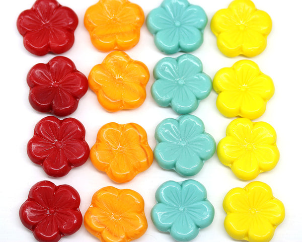 22mm Red large czech glass flower beads, 2pc