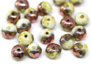 5x7mm White picasso Czech glass rondelle spacers copper luster, 20pc