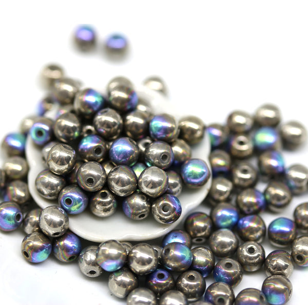 4mm Round gunmetal druk Czech glass small spacers - approx.90Pc