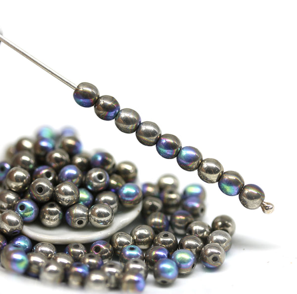 4mm Round gunmetal druk Czech glass small spacers - approx.90Pc