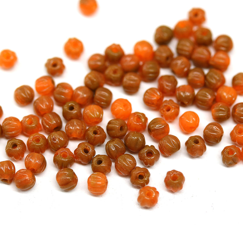 3mm Brown orange melon shape glass beads, 4gr