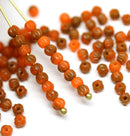 3mm Brown orange melon shape glass beads, 4gr