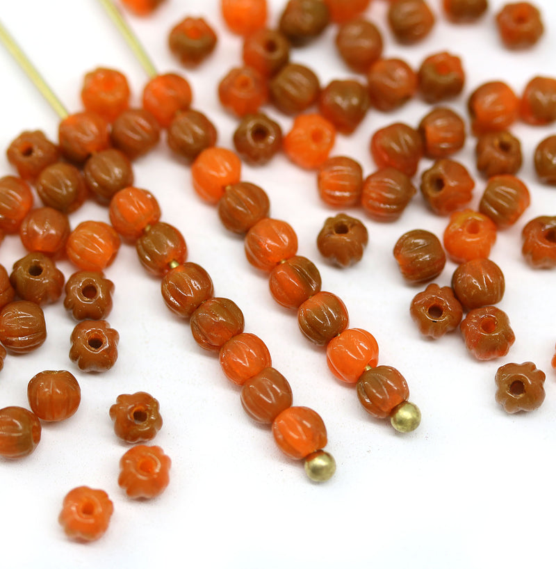 3mm Brown orange melon shape glass beads, 4gr