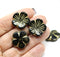 20mm Large black Czech glass flower beads gold wash, 6Pc