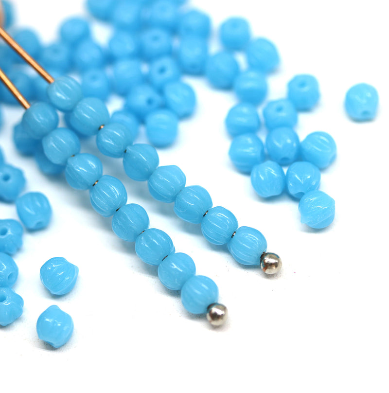 3mm Sky blue melon shape glass beads, 4gr