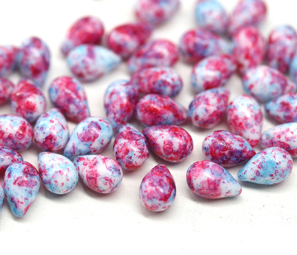 6x9mm Pink blue czech glass teardrop beads, 40pc