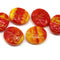 17x14mm Yellow red flat oval wavy czech glass beads, 6Pc