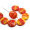 17x14mm Yellow red flat oval wavy czech glass beads, 6Pc