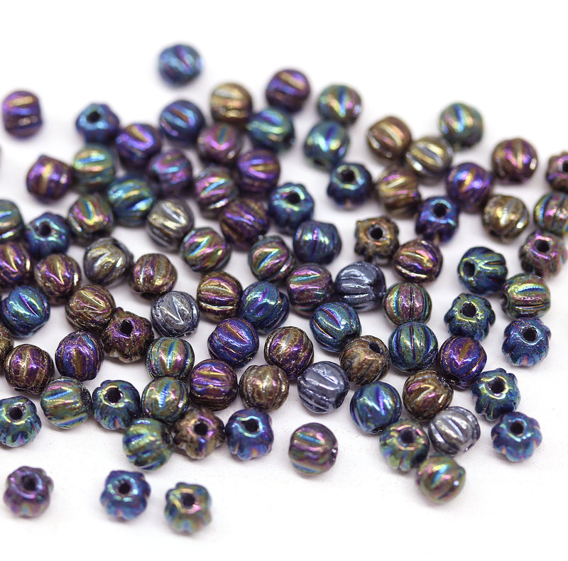 3mm Metallic iris melon shape glass beads, 5gr