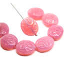 17x14mm Opal pink flat oval wavy czech glass beads, 6Pc