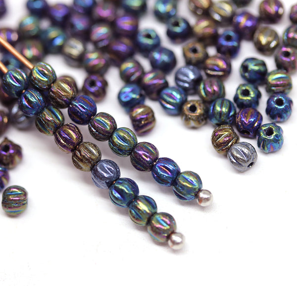 3mm Metallic iris melon shape glass beads, 5gr