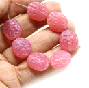 17x14mm Opal pink flat oval wavy czech glass beads, 6Pc