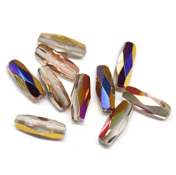 15x6mm Vitrail coating long bicones czech glass beads - 10Pc
