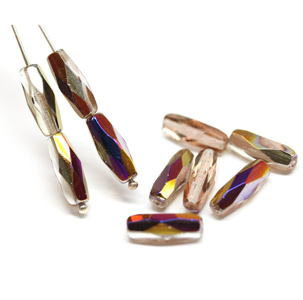 15x6mm Vitrail coating long bicones czech glass beads - 10Pc