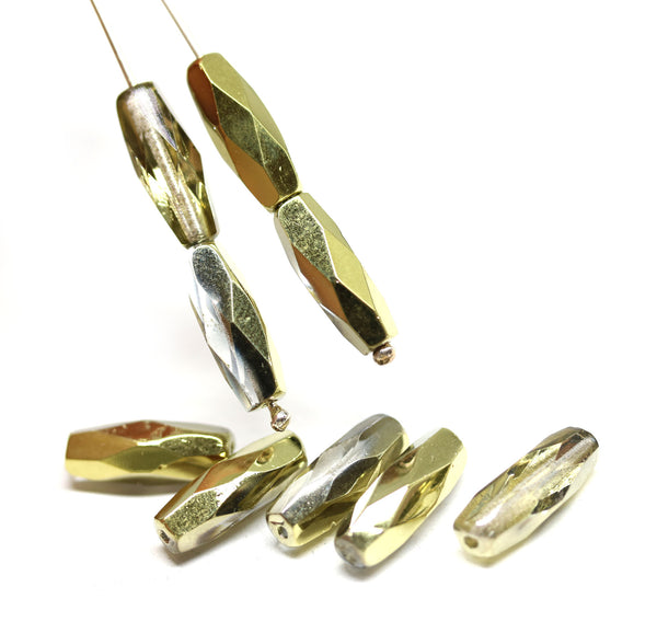 15x6mm Gold coated long bicones czech glass beads - 10Pc