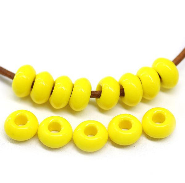 6x9mm Yellow czech glass beads 3mm hole rondelle, 15Pc